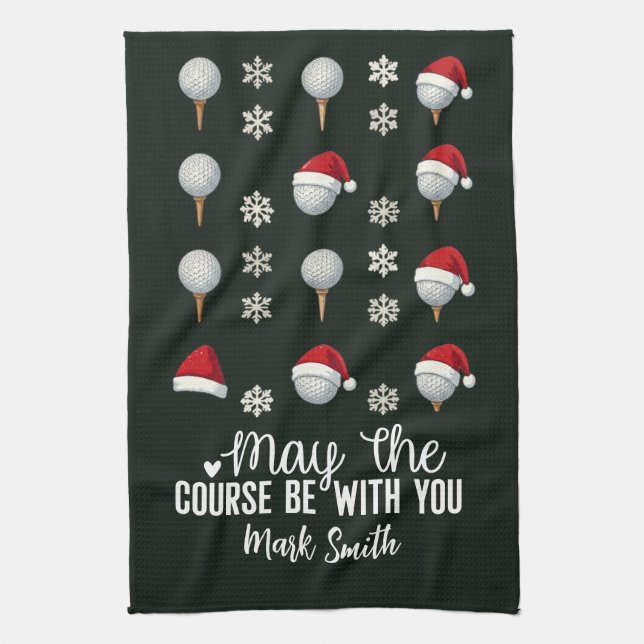 Golf Christmas themed for Golfer  Tea Towel (Vertical)