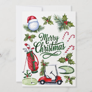 Golf christmas themed for Golfer watercolor Holiday Card
