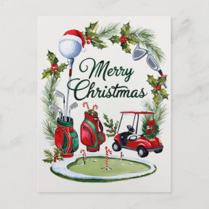 Golf christmas themed for Golfer watercolor Holiday Postcard