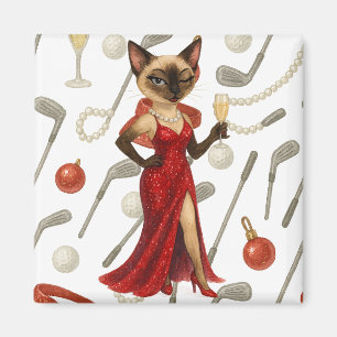 Golf Christmas themed for Siamese Cat lovers Magnet