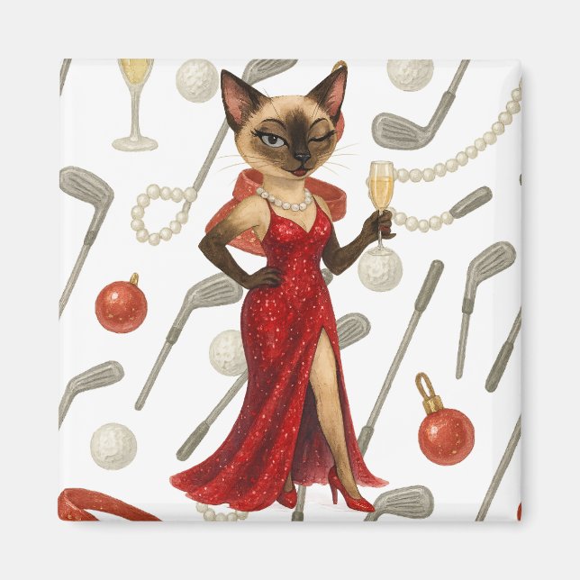Golf Christmas themed for Siamese Cat lovers Magnet (Front)