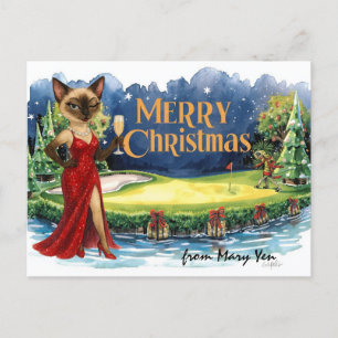 Golf Christmas themed for Woman Cat Lovers Holiday Postcard