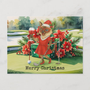 Golf Christmas themed for Woman Cat Lovers Holiday Postcard