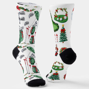 Golf Christmas themed Golfer watercolor Holiday  Socks