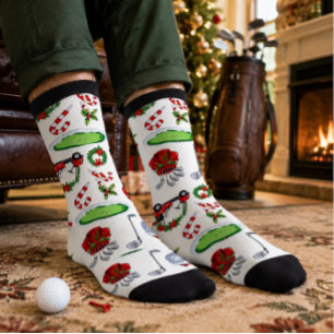 Golf Christmas themed Golfer watercolor Holiday  Socks