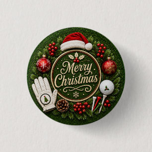 Golf Christmas themed on green grass 3 Cm Round Badge