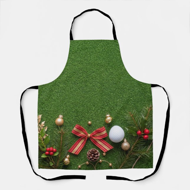 Golf Christmas themed on green grass Apron (Front)