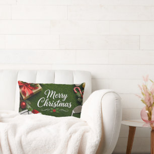 Golf Christmas themed on green grass Lumbar Cushion