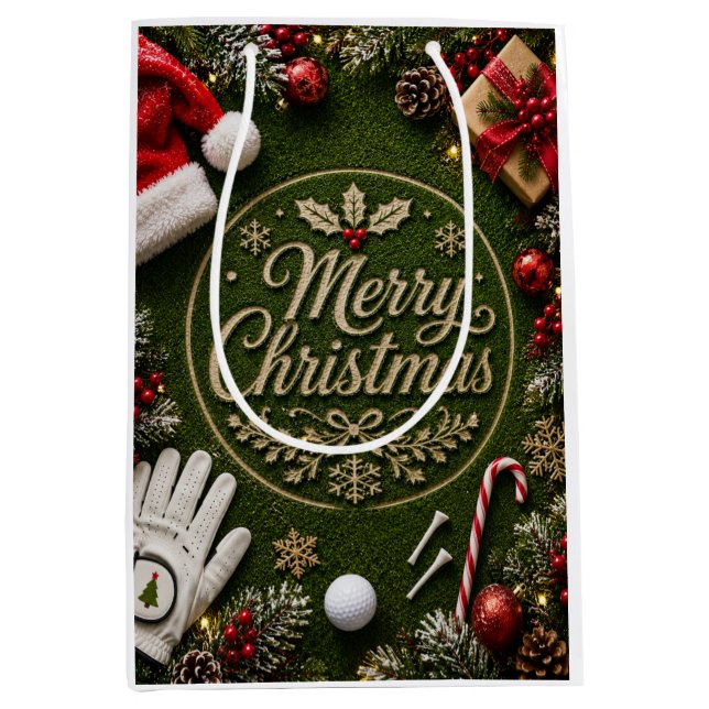 Golf Christmas themed on green grass Medium Gift Bag (Front)
