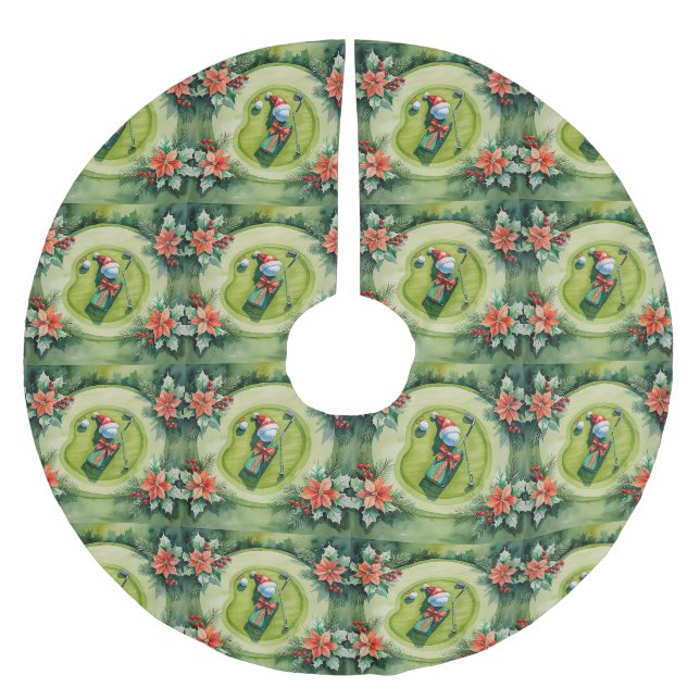 Golf Christmas themed on putting green Brushed Polyester Tree Skirt (Front)