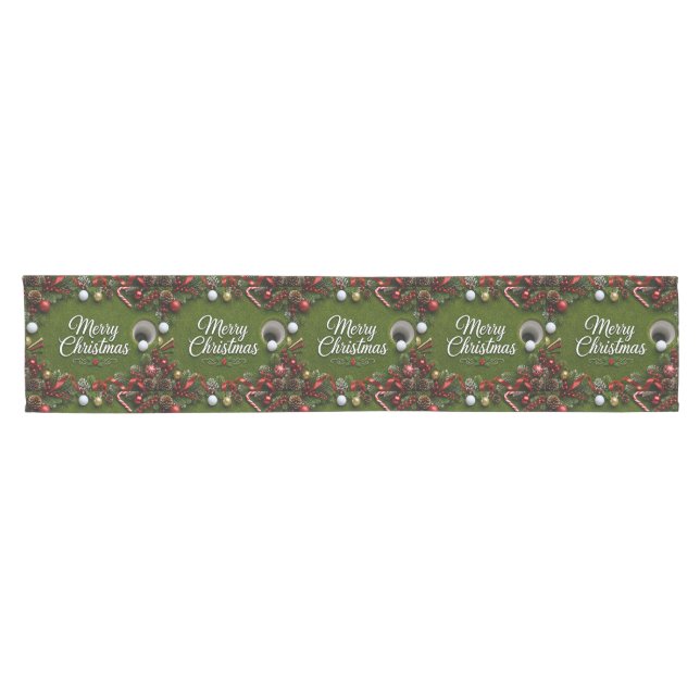 Golf Christmas themed on white background Short Table Runner (Horizontal)