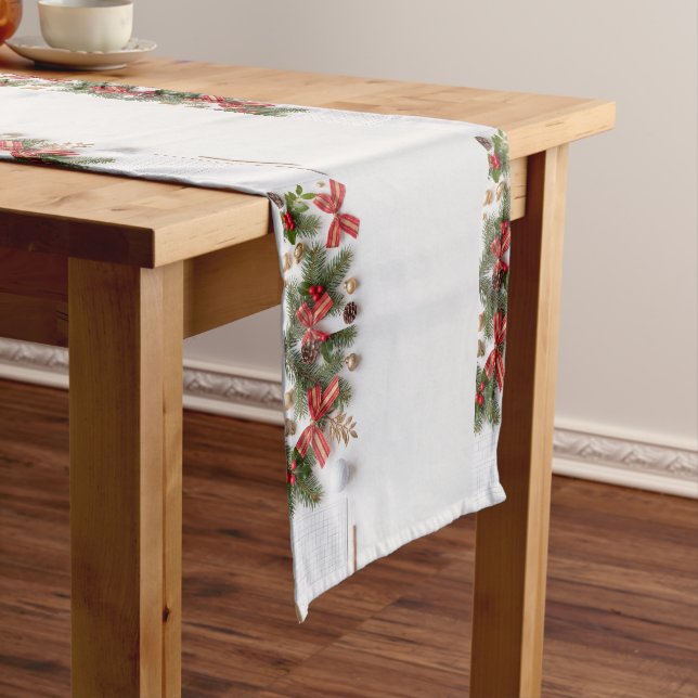 Golf Christmas themed on white background Short Table Runner (In Situ)