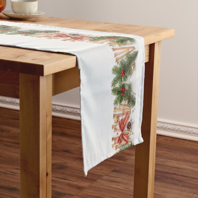 Golf Christmas themed on white background Short Table Runner (In Situ)