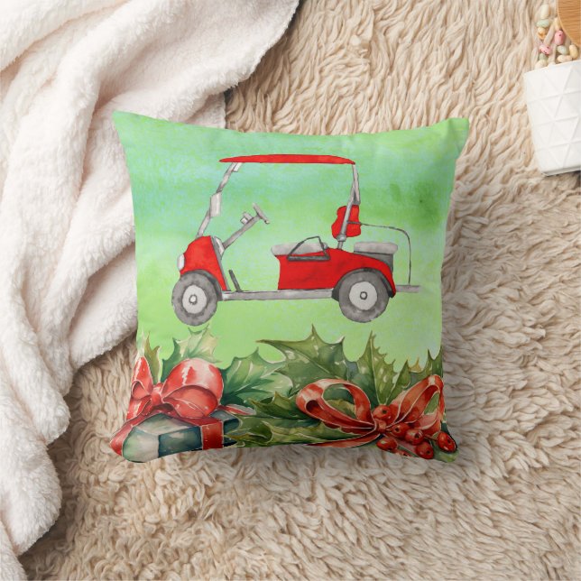 Golf Christmas themed with Golf Cart watercolor Cushion (Blanket)