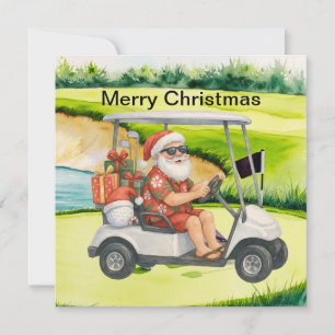 Golf Christmas themed  with Santa Claus Holiday Card
