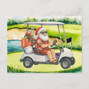 Golf Christmas themed with Santa Claus Holiday Postcard