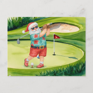 Golf Christmas themed  with Santa Claus Holiday Postcard