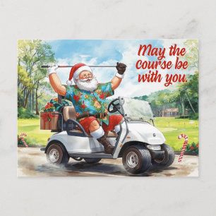 Golf Christmas themed with Santa Claus Holiday Postcard