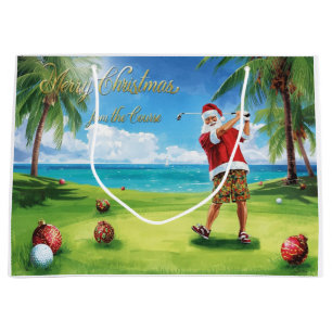 Golf Christmas themed with Santa Claus Large Gift Bag