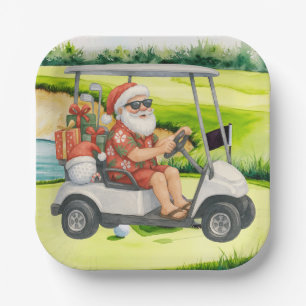 Golf Christmas themed with Santa Claus Paper Plate