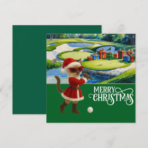 Golf Christmas themed with Siamese Cat Golfer  Holiday Card