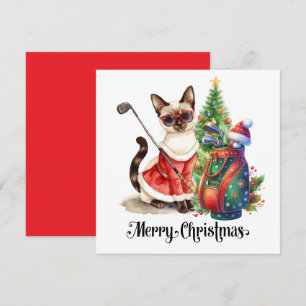 Golf Christmas themed with Siamese Cat Golfer Holiday Card