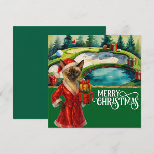 Golf Christmas themed with Siamese Cat Golfer  Holiday Card