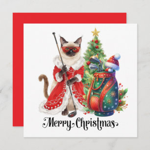 Golf Christmas themed with Siamese Cat Golfer  Holiday Card