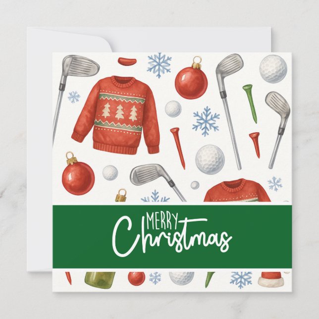 Golf Christmas themed with Sweater for Golfer Holiday Card (Front)