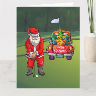 Golf Christmas tree on red car with Santa Claus Card