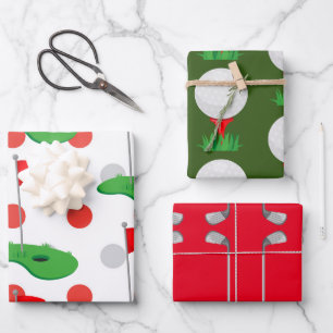 Golf Christmas with ball and iron for golfer  Wrapping Paper Sheet
