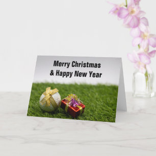 Golf Christmas with golden ribbon golf gifts Card