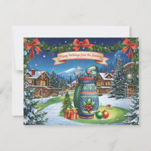 Golf Christmas with Golf bag on green Postcard