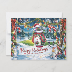 Golf Christmas with Golf bag on green Postcard
