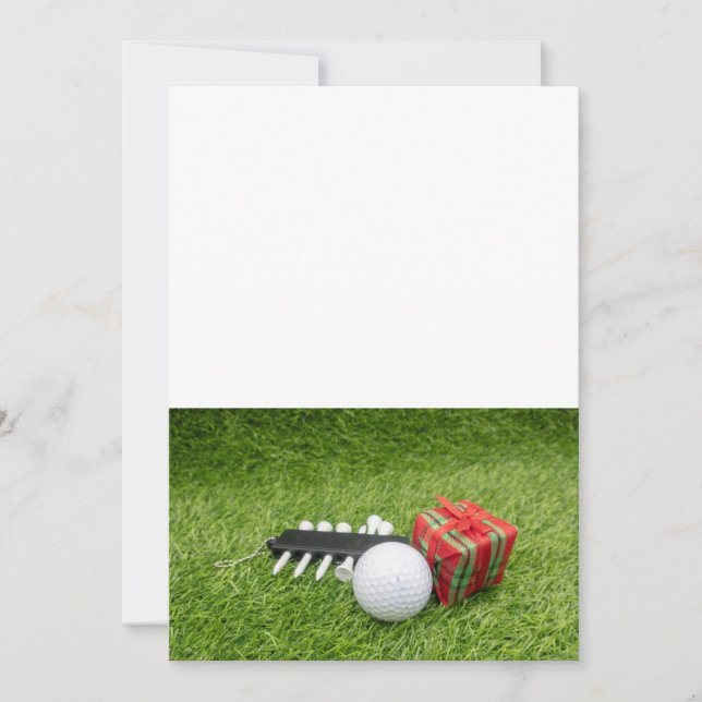 Golf Christmas with golf ball and gift on green  Invitation (Front)