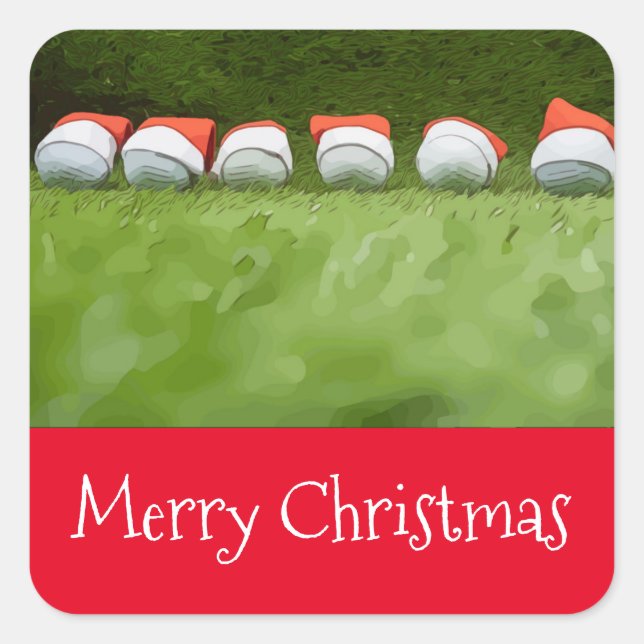 Golf Christmas  with golf ball and Santa Hat Square Sticker (Front)