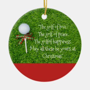 Golf Christmas with golf ball and tee with ribbon Ceramic Tree Decoration