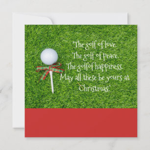 Golf Christmas with golf ball and tee with ribbon Holiday Card