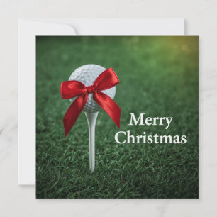 Golf Christmas with golf ball and tee with ribbon Holiday Card