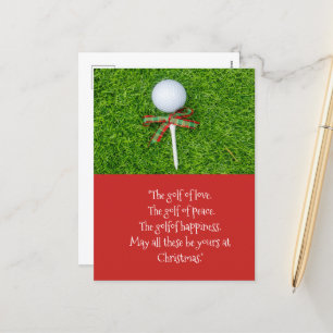 Golf Christmas with golf ball and tee with ribbon Holiday Postcard