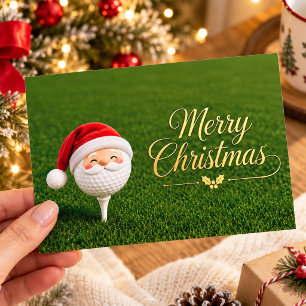 Golf Christmas with golf ball and tee with ribbon Holiday Postcard