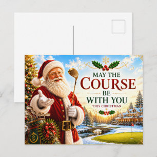 Golf Christmas with golf ball and tee with ribbon Postcard