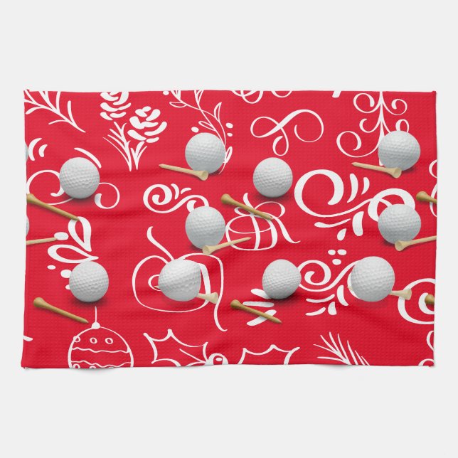 Golf Christmas with golf ball for golfer Tea Towel (Horizontal)