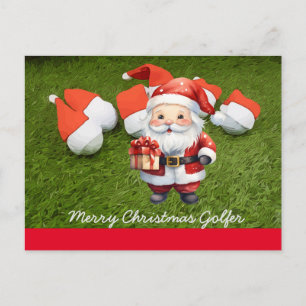 Golf Christmas with golf ball Santa Claus hat Postcard