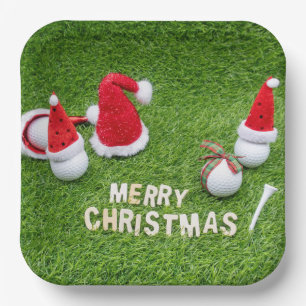Golf Christmas with golf balls and Santa hat Paper Plate