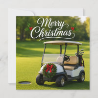 Golf Christmas with golf cart on green grass