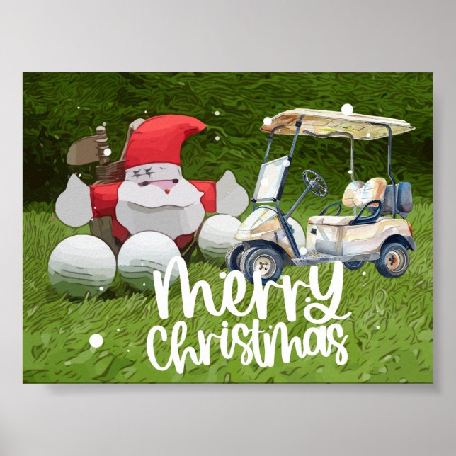Golf Christmas with Santa Claus and golf balls Poster (Front)