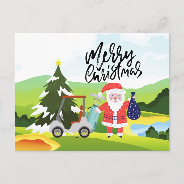 Golf Christmas with Santa Claus for  Golfer     Holiday Postcard (Front)