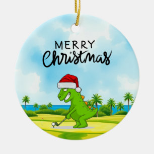 Golf Christmas with Santa Claus Golfer  Ceramic Tree Decoration