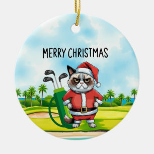 Golf Christmas with Santa Claus Golfer  Ceramic Tree Decoration